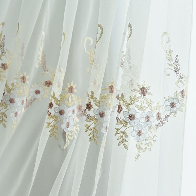 White Embroidered Floral Tulle Curtains For Bedroom Sheer Etsy