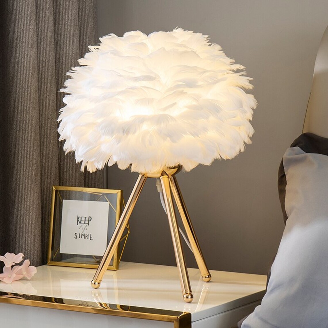 Modern Goose Feather Table Lamps For Bedroom Bedside Lamp Etsy
