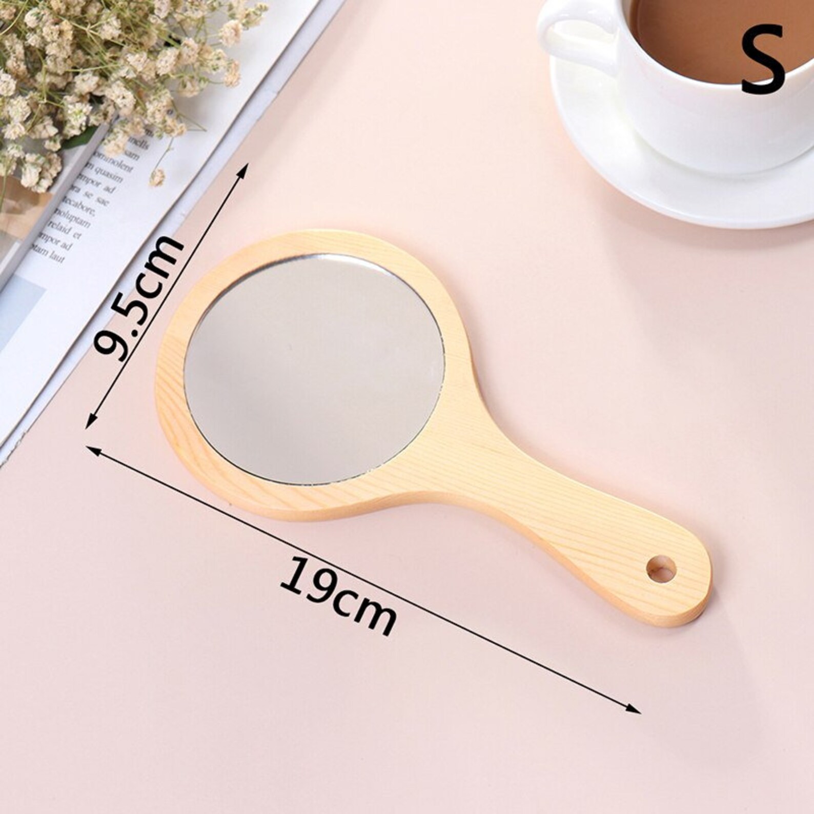 1Pcs Mirror Portable Round Wood Vintage Hand Mirror Make Up Etsy