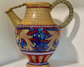 Vintage Hand Painted Spanish Pottery Pitcher: Domingo Punter