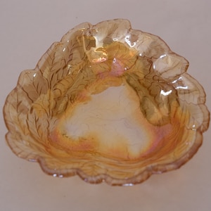 Vintage Amber Iridescent Carnival Glass Dish- Indiana Glass Loganberry