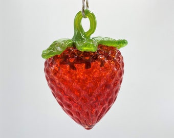 Strawberry Ornament, Large, Blown Glass, Handblown