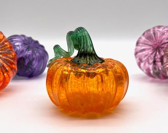 Small Glass Pumpkin, Handmade Blown Glass, Jewel Tones, Various Colors