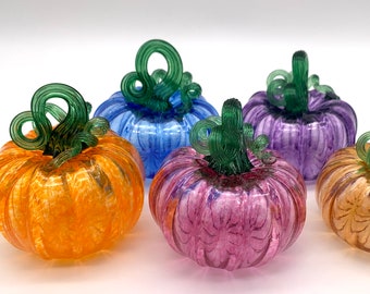 Medium Glass Pumpkin, Handmade Blown Glass, Various Colors