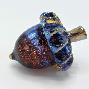 Glass Acorn, Large, Solid Glass, Iridescent Amber & Gold Brown