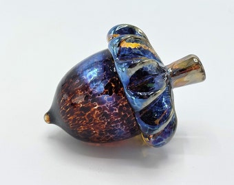 Glass Acorn, Large, Solid Glass, Iridescent Amber & Gold Brown