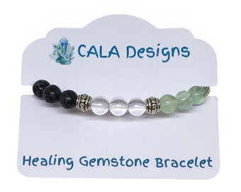 Cleansing your Aura Healing and Repair Support Healing Crystal Gemstone Bracelet - Handcrafted - Clear Quartz, Labradorite and Fluorite  8mm