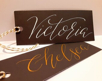 Tag di favore della calligrafia personalizzata nera, tag regalo, tag regalo di Natale, etichette di vino, carte escort, carte posti a sedere, targhette, personalizzate