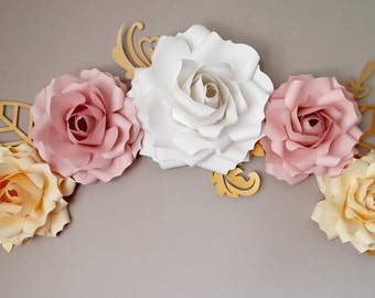 Paper Flowers Wall Decor, Set of 5 Paper Flowers, Nursery Decor, Girls Room Decor, Party Decor, Wedding Decor, Baby Shower Decor, Bridal