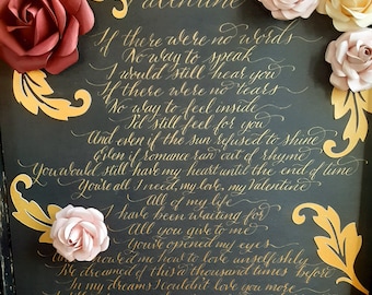 Custom Calligraphy Song Lyrics, Calligraphy Wedding Vows, Letter, Poem, Bible Verse, Quote, Commissioned Calligraphy, Handwritten Vows