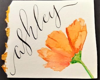 Carte per posti a sedere calligrafiche di fiori dipinte a mano, carte escort calligrafiche, carte posto, carte posti a sedere calligrafiche personalizzate, carte luogo fiore