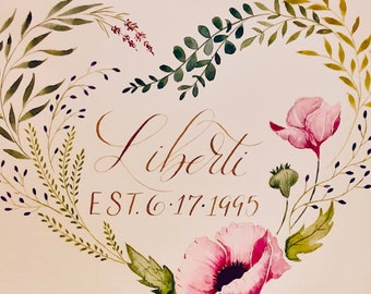 Cartello "Data di matrimonio stabilita", Cartello "Data di matrimonio stabilita", Cartello "Data di matrimonio stabilita" personalizzato con calligrafia, Cartello "Data di matrimonio stabilita" floreale