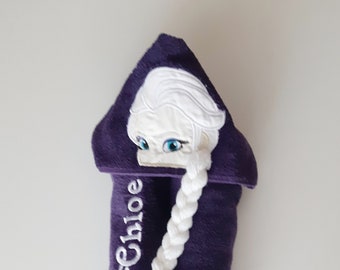 Princess Elsa Hooded Towel, Kids Hooded Towel, Personalize Birthday Gift for Girls, Character Towels, Embroidered Towel with Name