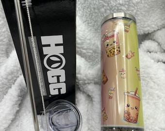 Cute Kawaii Boba Tea  20oz Straight Snowglobe Glitter Tumbler - Boba Drink Storyboard Tumbler- Sweet Treats Glitter Globe