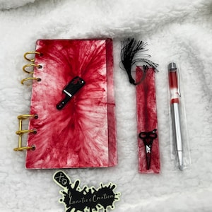 Blood Notebook/Journal with matching Bookmark and Pen, Resin Notebook, Blood Journal Set