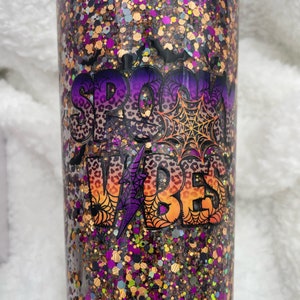 Spooky Vibes - Halloween  24oz Glitter Globe Acrylic Tumbler with lid and Clear Straw, Halloween Snowglobe Tumbler