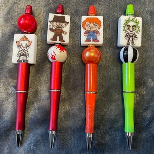 Horror Movie  Beaded Pens - Beaded Pens with Focal Beads - Ballpoint Black Ink Beaded Pen