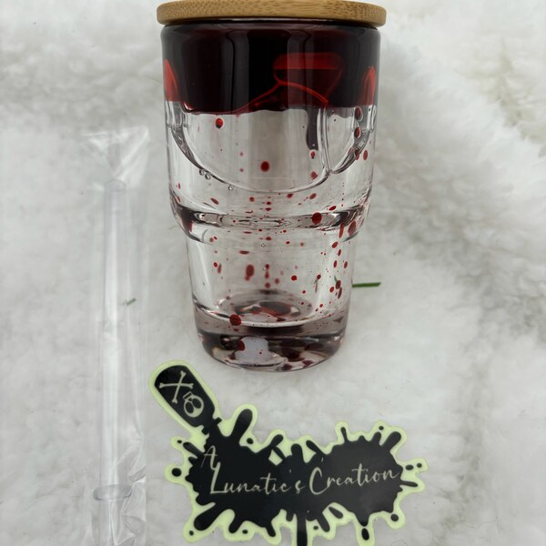 3oz Blood Drip Shot Glass - Red Lava Drip Shot Glass  w/ Bamboo Lid and Straw