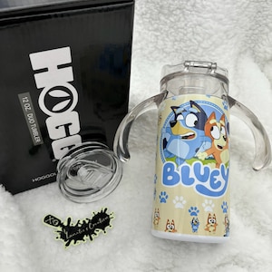 Bluey 12oz Duo Tumbler w/ Screw on Lid with Handles and Clear Sliding Lid to transition - Blue Dog Tumbler- Bluey and Bingo Sippy Cup