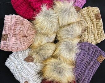 18” doll Faux fur Pom Pom beanie.