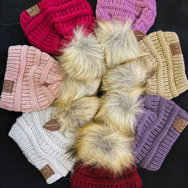 18” doll Faux fur Pom Pom beanie.