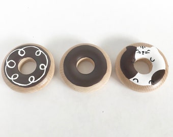 Chocolate Mix THREE:   3 Donut Set; Handmade Wooden Toy Food for Pretend Play Kitchens