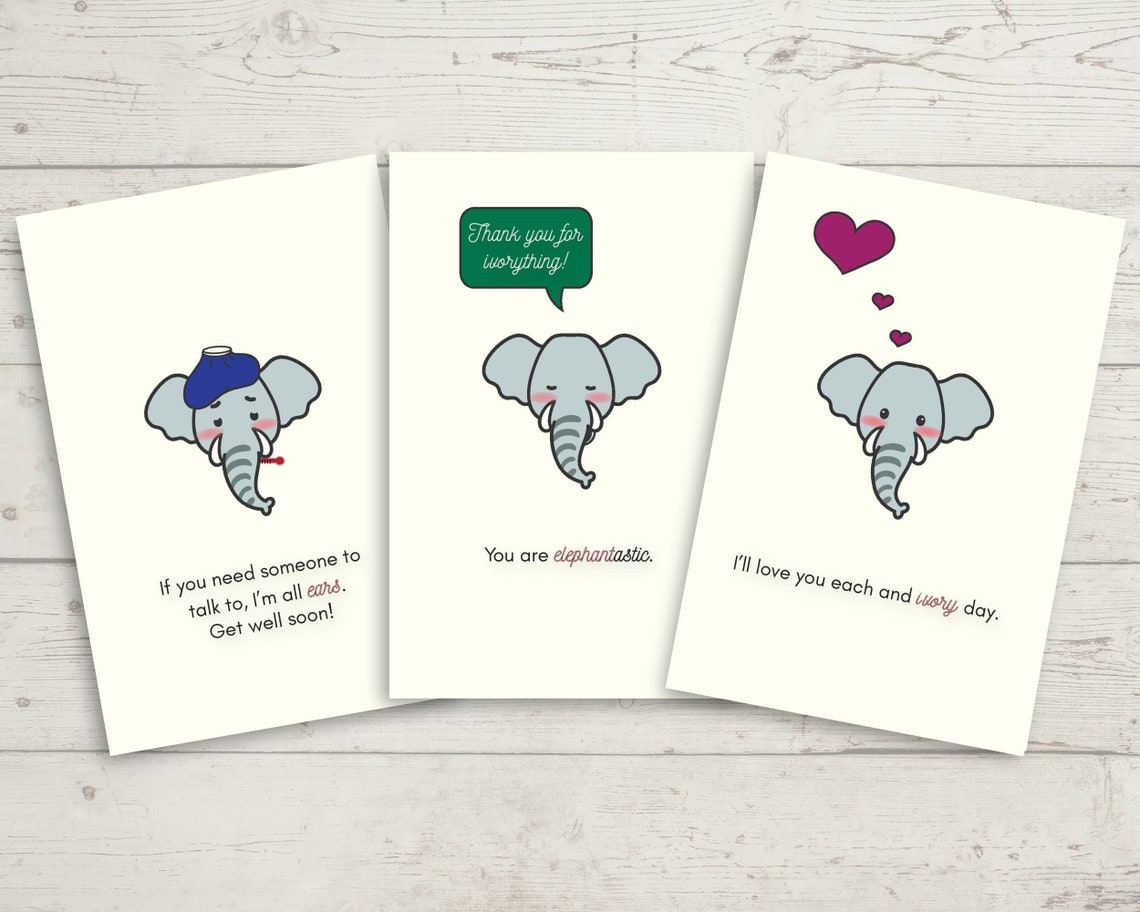 Printable Elephant Pun Card Set Etsy