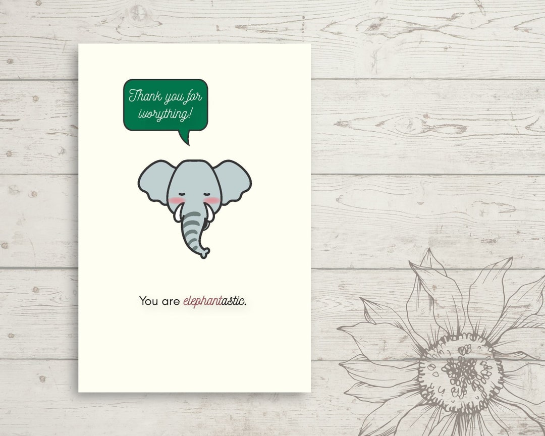 Printable Elephant Thank You Card - Etsy