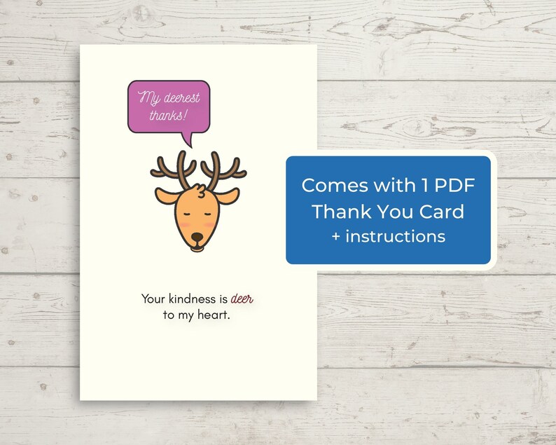 Printable Deer Thank You Card - Etsy