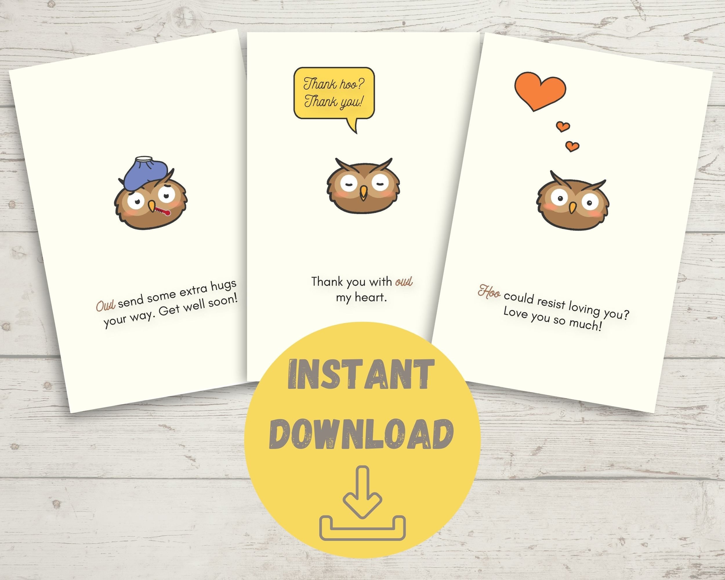 Printable Owl Pun Card Set Etsy UK