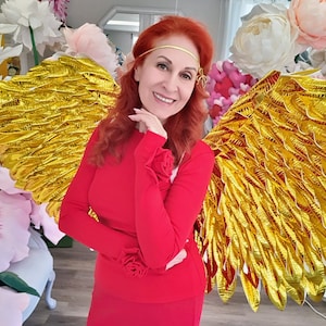 Beautiful Golden Wings | Big Golden Angel Wings | Glitter Wings Costume for Photo Shoot | Golden Wings Costume | Adult Angel Wings Gold