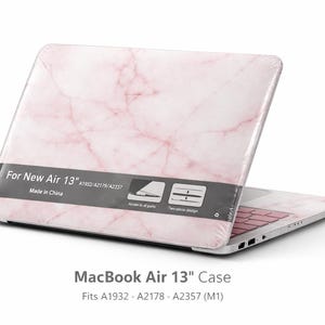 May include: A MacBook Air 13" case with a pink marble design. The case is two-piece and fits models A1932, A2178, and A2357 (M1). The text "For New Air 13"" is visible on the case.