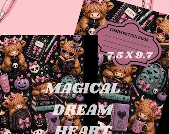 Copertina per quaderno a tema mucca delle Highlands di Halloween (PNG)