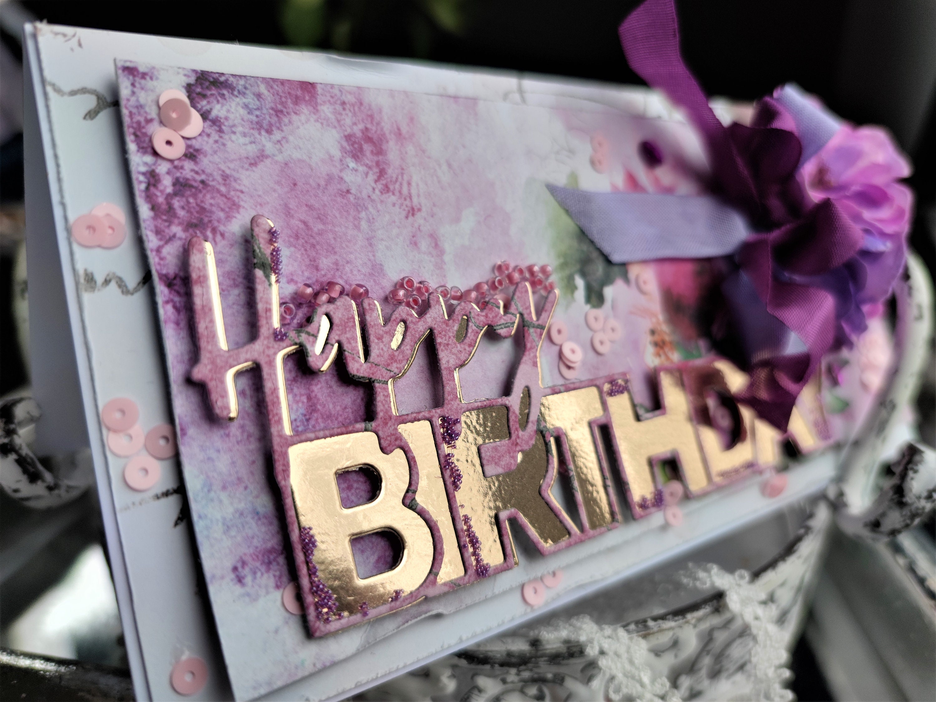 Biglietto D'Auguri Con Busta - Felice Compleanno Ragazza/Donna - Fiori Campestri E Farfalle - AFIE