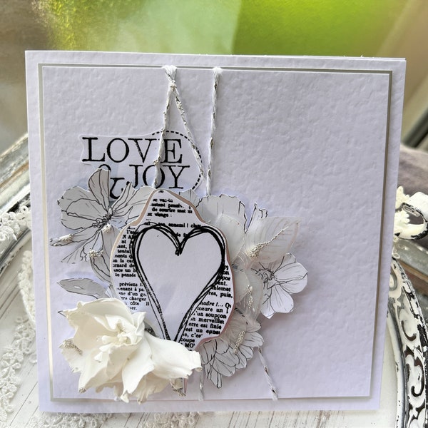 Luxurious handmade card with a heart with the inscription love , 3D card 5.8 "x 5.8" Birthday ,Mother's Day ,Fancy ,Special