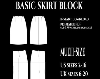 Multi-Size Basic Skirt Pattern Block: US 2-16 (PDF Pattern)