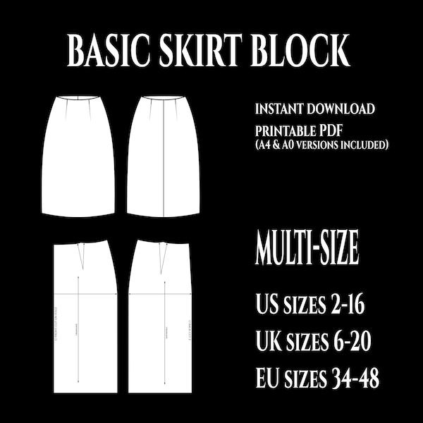 Basisrokpatroonblok Multi-size patroon Amerikaanse maten 2-16=UK maten 6-20=EU maten 34-48, Instant Download pdf