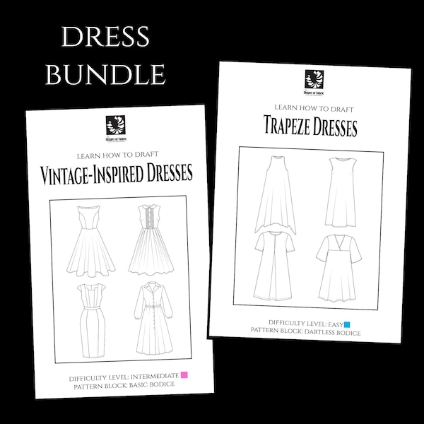 Patternmaking Guide Bundle: Vintage-Inspired Dresses + Trapeze Dresses Instant Download PDF Patternmaking How-to e-guide