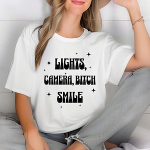 Lights Camera Bitch Smile T-Shirt | Taylor Merch Gift | I Can Do It With A Broken Heart Shirt | Comfort Colors T-Shirt | Oversized Tee Shirt