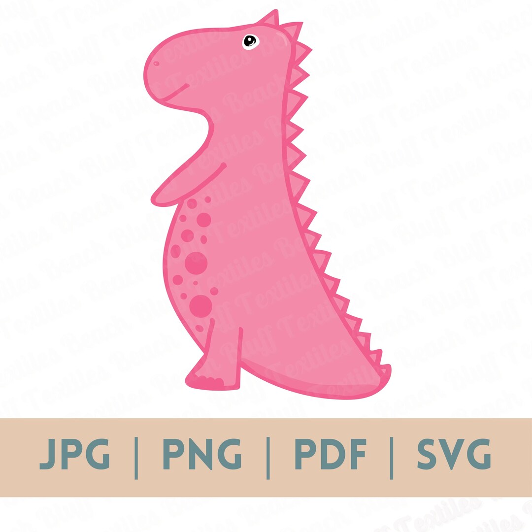 Cute Happy Pink TREX Dinosaur Cartoon Clipart Graphic Digital Download ...