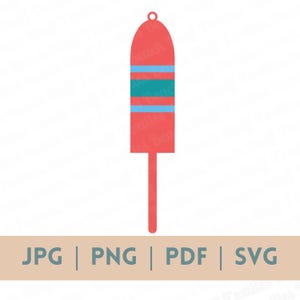 May include: A red buoy with teal and blue stripes, a small loop at the top, and a stem at the bottom. The buoy is a nautical design. The image also includes the text "JPG | PNG | PDF | SVG" at the bottom.