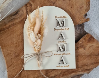 Holzschild mit 3D "Mama" Aufschrift/Muttertag/Muttertagsgeschenk/Trockenblumenstrauß/Muttertagsprodukt/Tafel/Kranz/Geschenkidee/Holztafelel