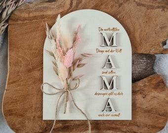 Holzschild mit 3D "Mama" Aufschrift/Muttertag/Trockenblumen/Trockenblumenstrauß/Muttertagstafel/Muttertagsgeschenk/Kranz/Geschenkidee/