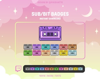 Video Cassette Sub/Bit Badges | Pixel Badge | Twitch Badges | Bit Badges | Cute Sub Badges | Pixel | Retro