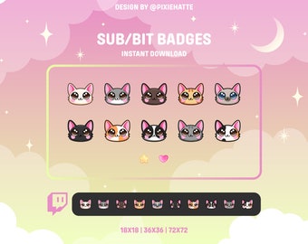 Kitty Sub/Bit Badges + Flairs | Twitch Badges | Bit Badges | Cute Sub Badges