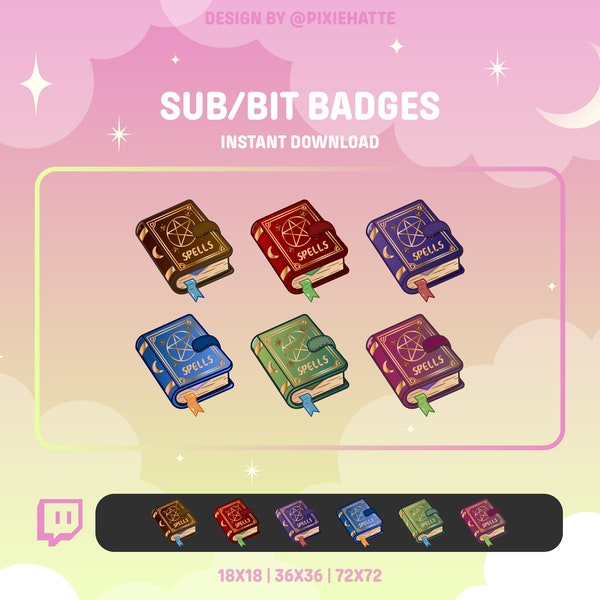 Spellbook Sub/Bit Badges | Cute | Witch | Magic | Spellbook | Sub | Badges | Twitch