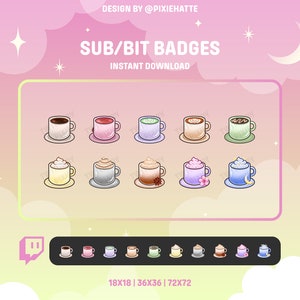 Hot Drinks Sub/Bit Badges | Twitch Badges | Bit Badges | Cute Sub Badges