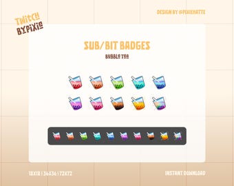 Bubble Tea Sub/Bit Badges | Cute Twitch Sub/Bit Badges | For Streamers (Digital Download)