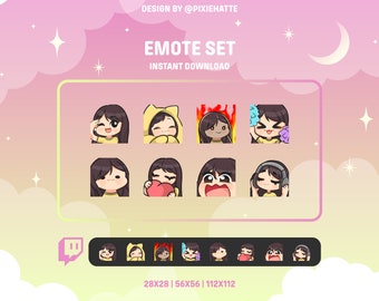 Cute Brunette Girl Emote Set / Twitch / Discord / Streamer / Cute / Chibi