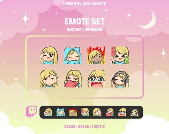 Cute Blonde Girl Emote Set / Twitch / Discord / Streamer / Cute / Chibi